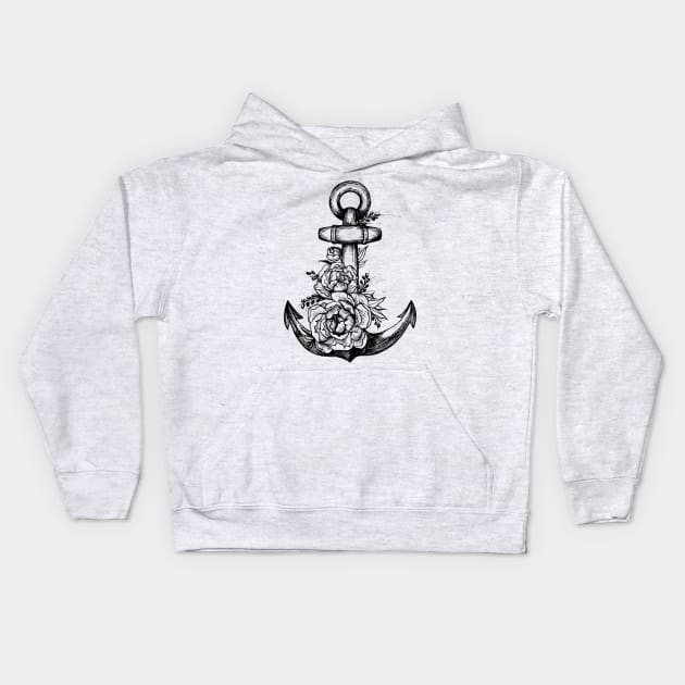 Floral Anchor Kids Hoodie by Akbaly